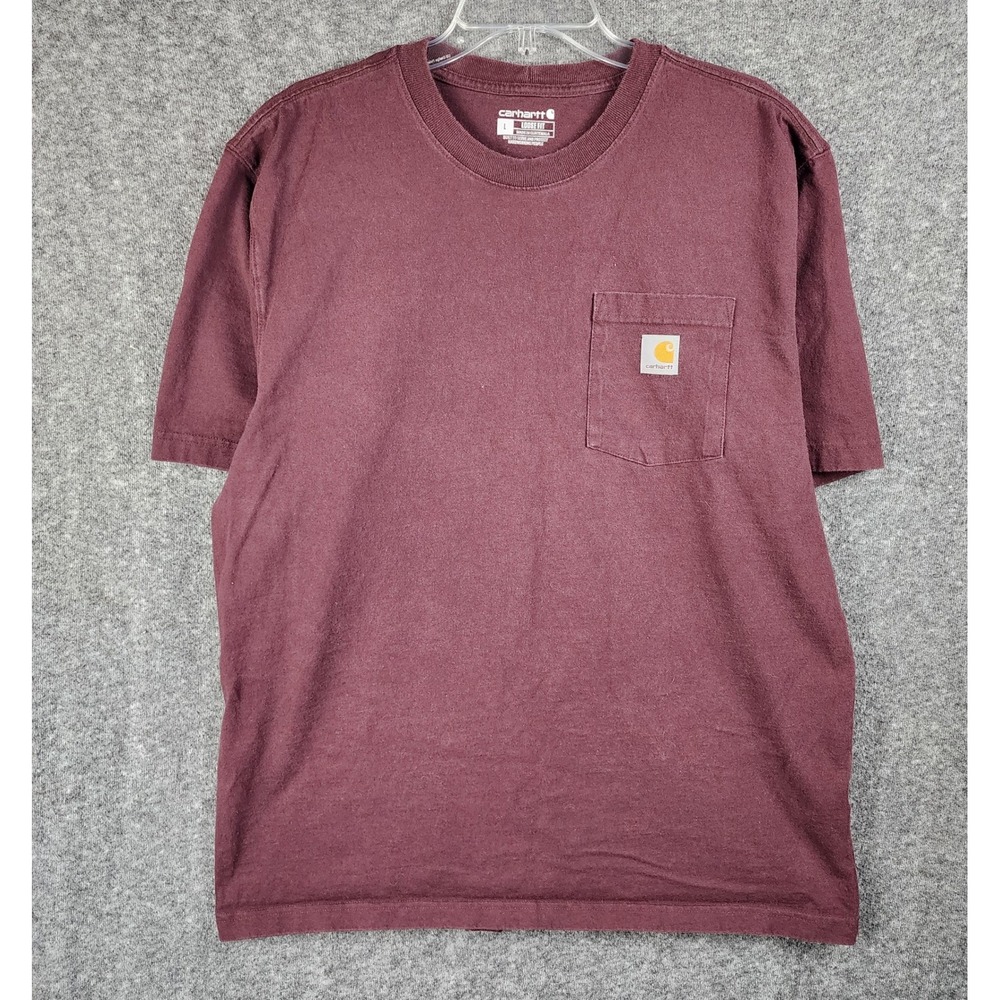 Carhartt T-Shirt Mens L Loose Fit K87 Burgundy Pocket Heavyweight EUC